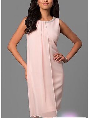 SLNY Blush Pink Sleeveless Midi Shift Dress with Beaded Neckline